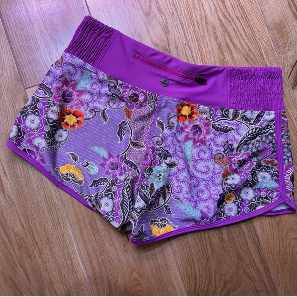 Prana Chantel Women’s Swim Shorts Floral Purple Size Small Zipper Pocket Athlete - Picture 5 of 8